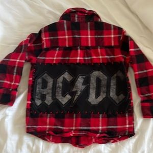 AC/DC vintage flannel long sleeve shirt hand stitched kids